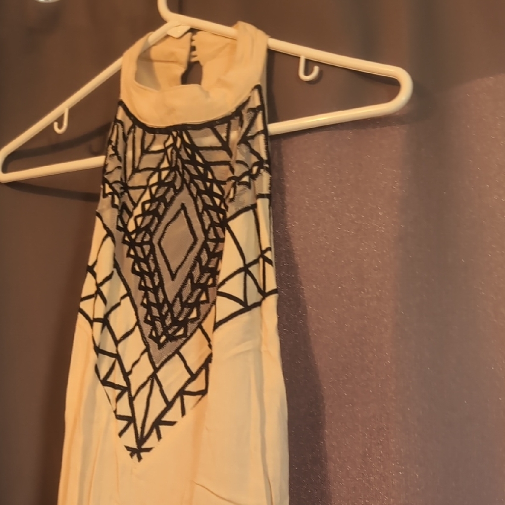 Beige Halter Top with Black Geometric Design